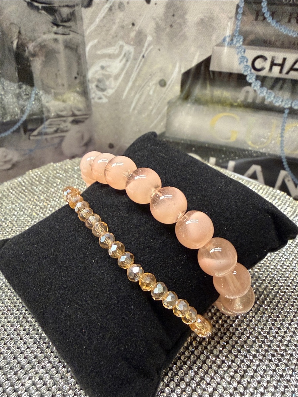 Peach glass Beaded Bracelet Duo - Women Jewelry. 🆕